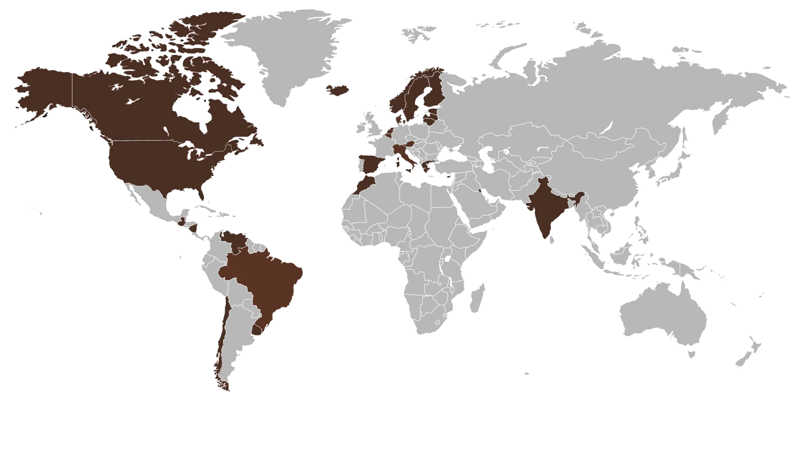 mapa-mundi com os paises onde a Faube Professional esta presente